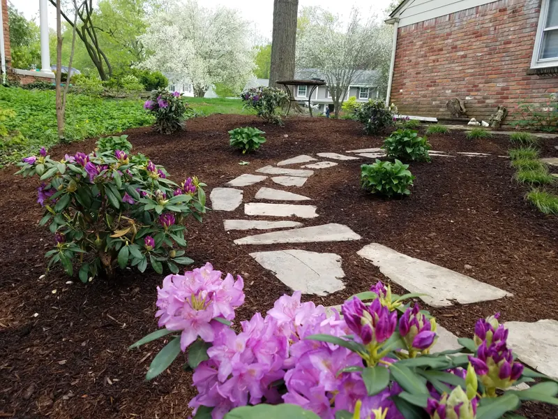 Flagstone path through new plantings